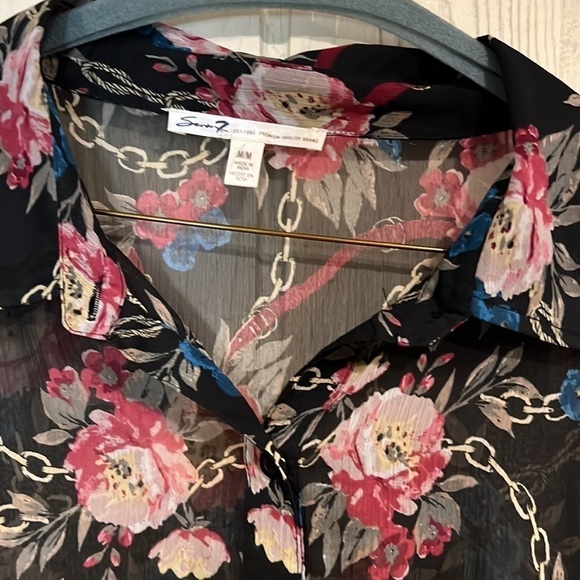 Seven 7 Sheer Floral Long Sleeve Blouse Medium - Picture 4 of 11